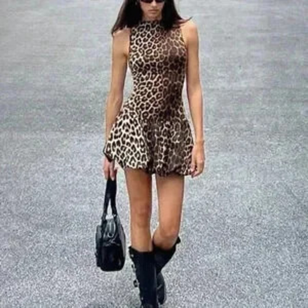 Multicolor Sexy Women's Summer Leopard Print Backless Bud Dress
